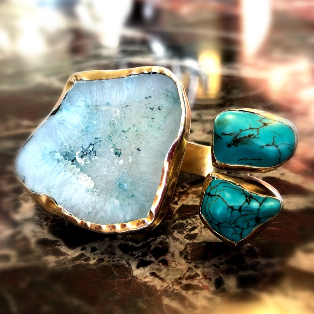 Double Side Stone Geode Ring